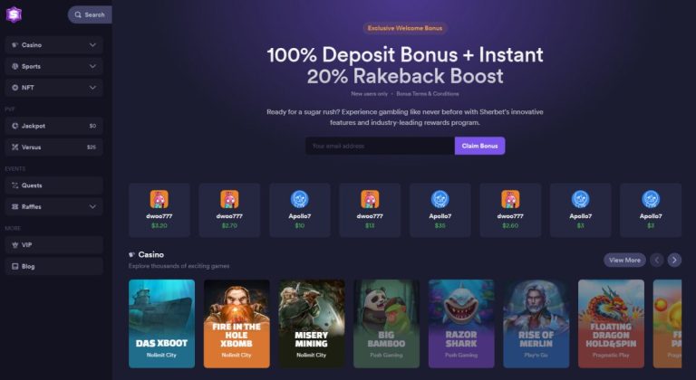 Experience Cryptocurrency Gambling with Sherbet.com’s Welcome Bonus and Rakeback Boost